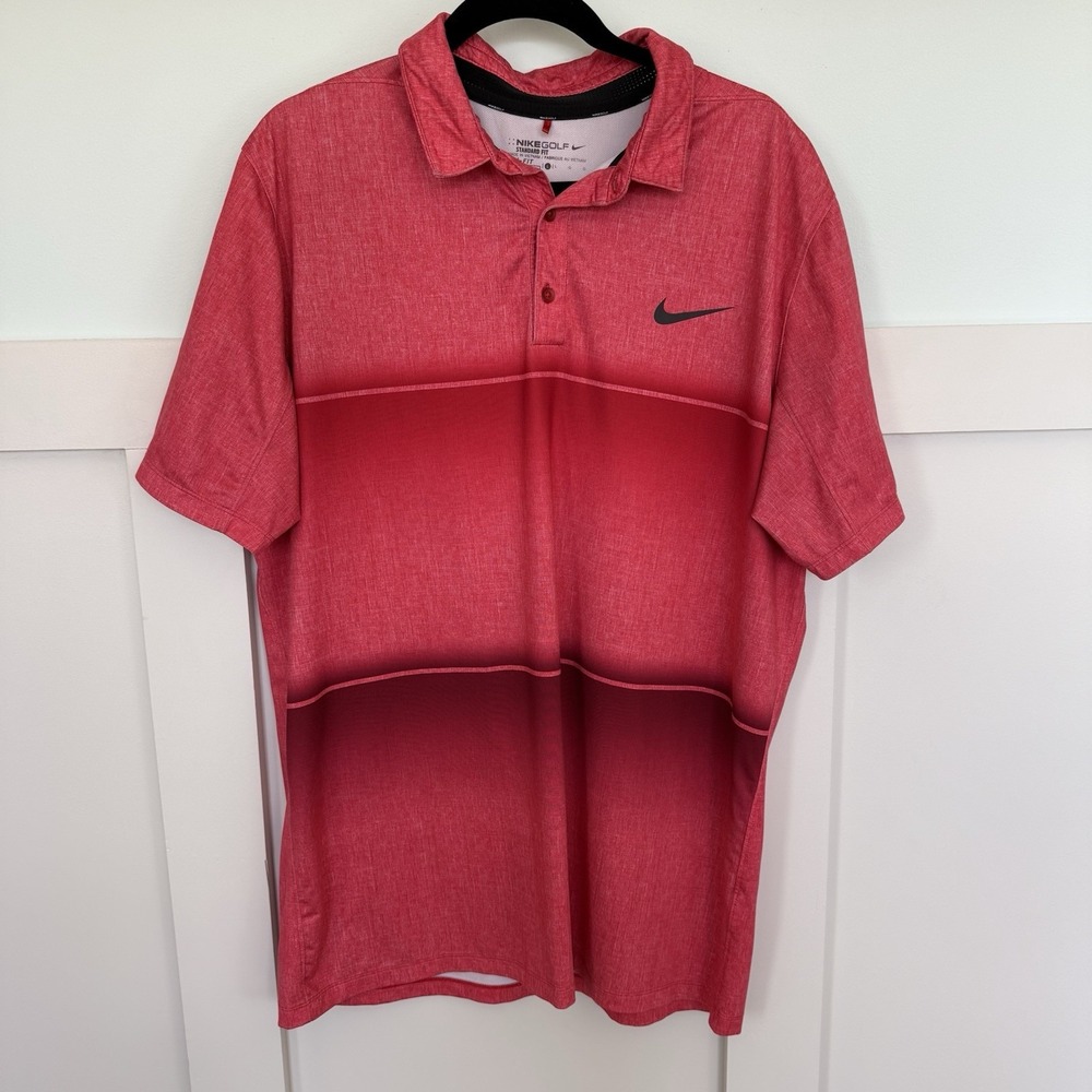 Nike Dri Fit Standard‎ Fit Polo Men's Large Red Pink Golf Casual Wicking Preppy